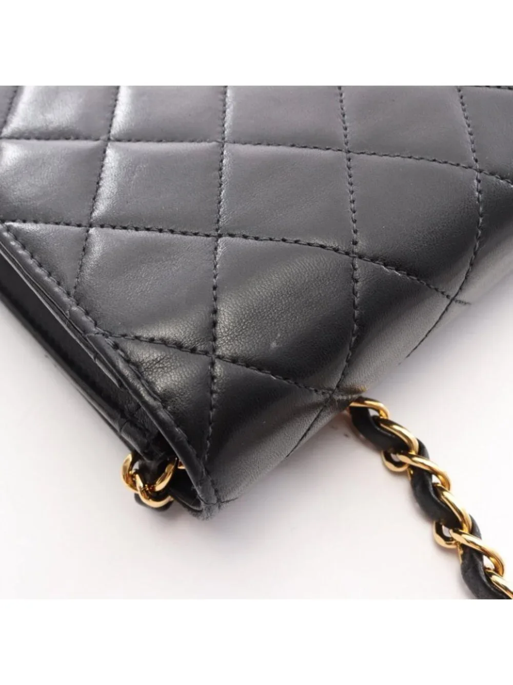 Chanel Shoulder Bag Quilted Push Lock Black Lambskin Chain